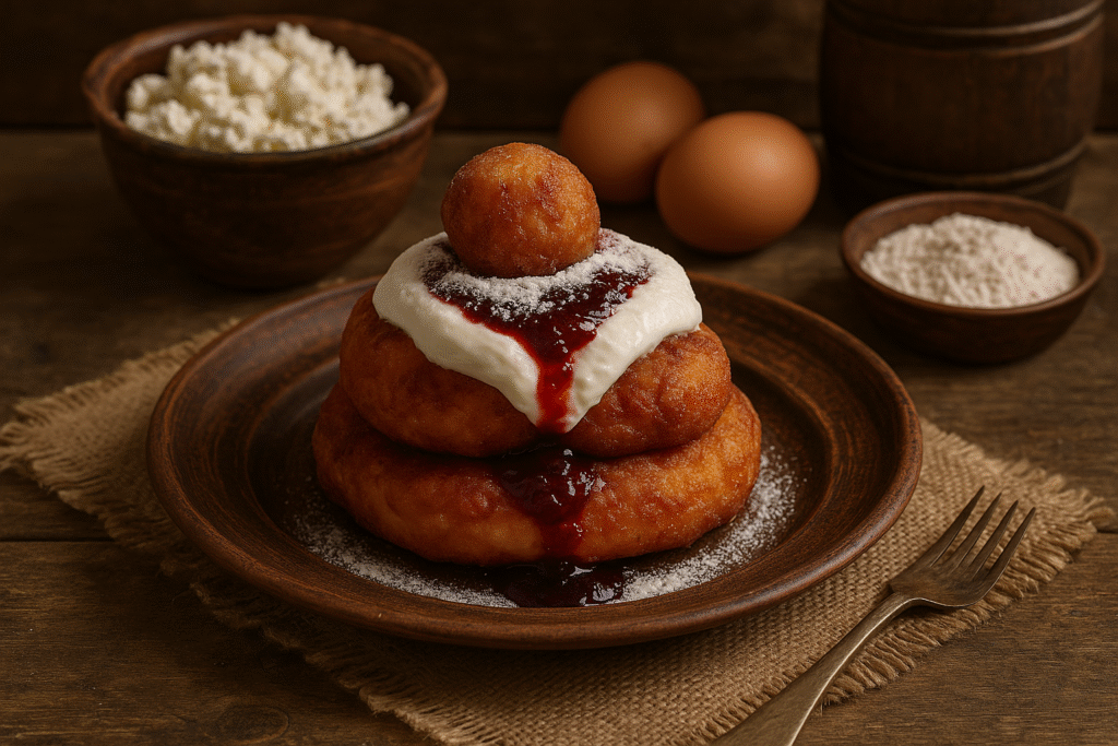 Papanasi cu smântână și dulceață