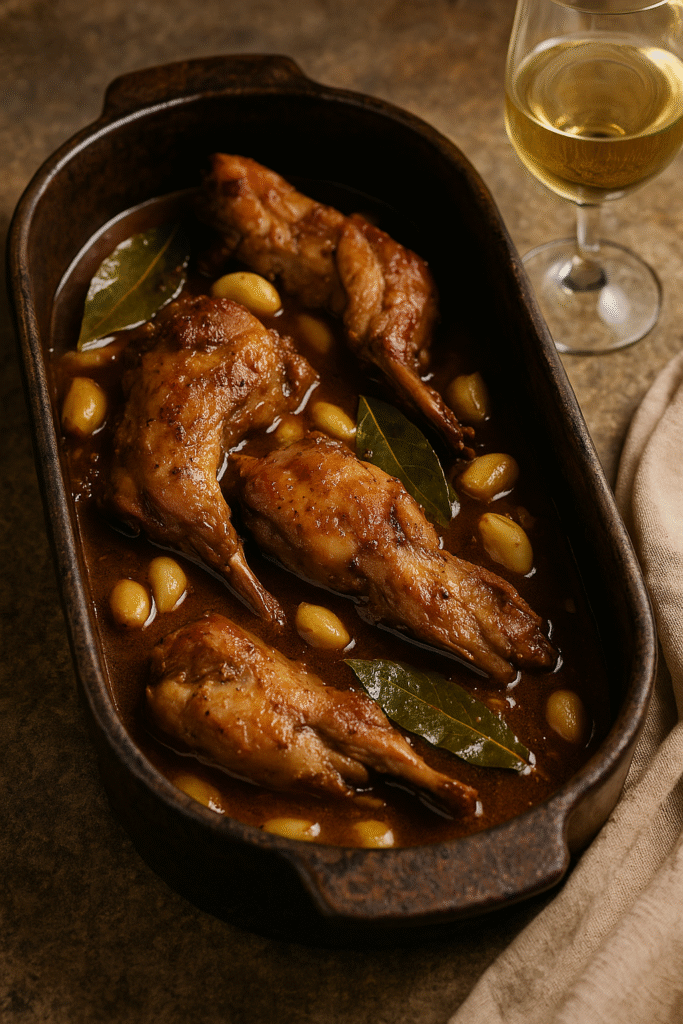 Fenek bit-tewm mâncare rustică cu iepure și vin