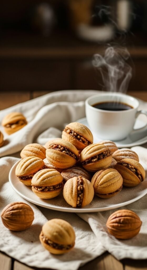 Nuci umplute cu cremă de rom și nucă