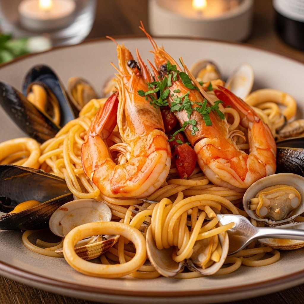 Spaghetti cu fructe de mare